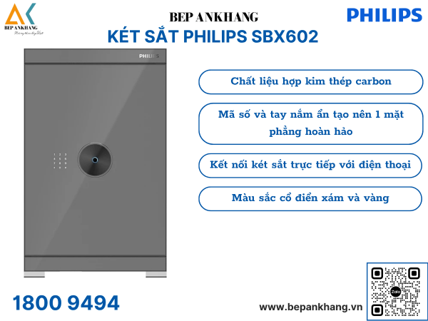 Két sắt cao cấp PHILIPS SBX602 - Vàng Champagne, Xám - Kết nối Wifi 